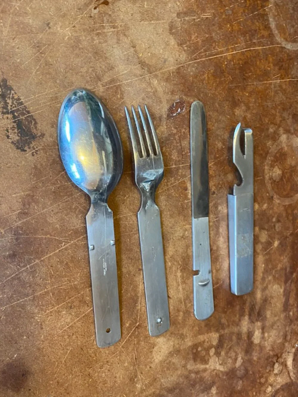 Vintage Germany Military Feldbesteck Field Cutlery Set Steel Spoon Fork Knife